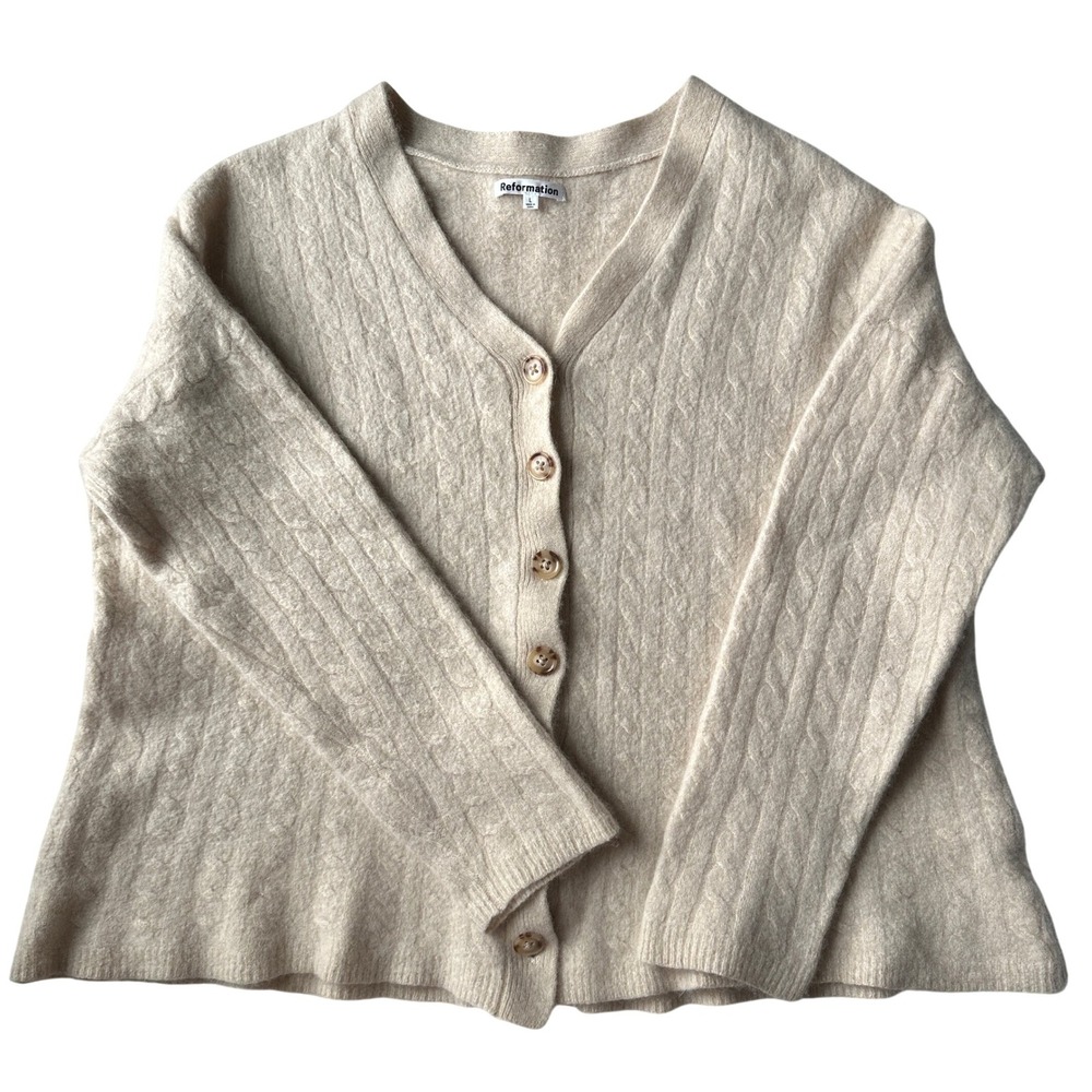 Reformation Giusta‎ Oversized Cashmere Cardigan Beige SHRUNKEN